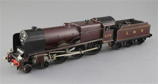 A Bassett-Lowke Royal Scot LMS 4-6-0 tender locomotive, number 6100, crimson lake livery, overall 47cm